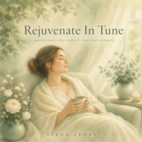 Rejuvenate In Tune album cover for gentle music designed to support mothers’ emotional recovery, rest, and renewed energy.